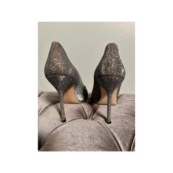 MANOLO BLAHNIK HANGISI GOLD GLITTER HEELS - Picture 7 of 8